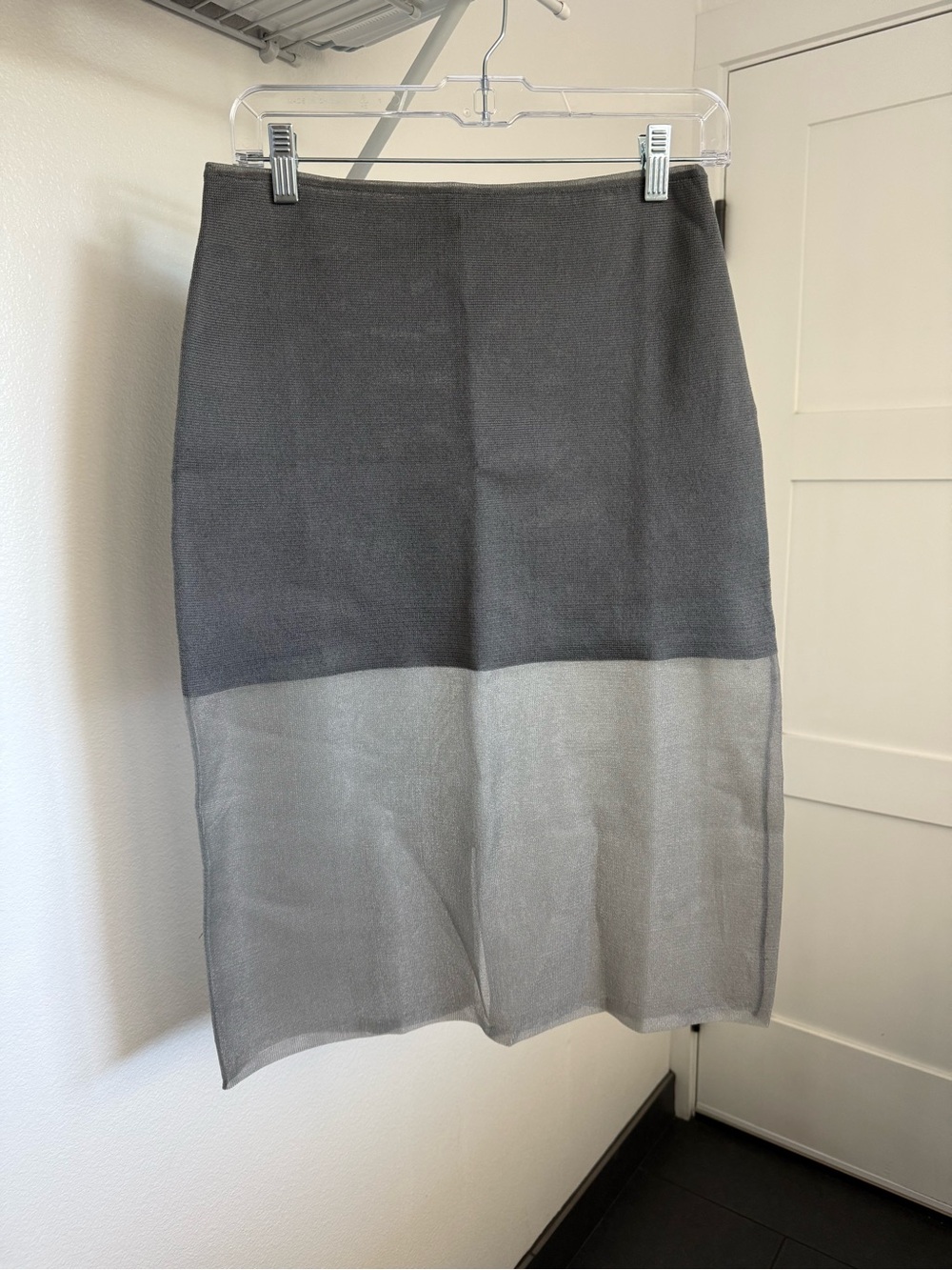 Zara Two-Tone Gray Midi Skirt with Sheer Hem